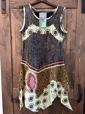 Rising International Nepal Boho Patchwork Handkerchief Dress XL NWT Festival